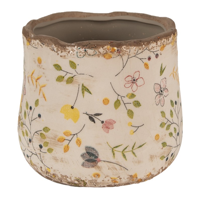 Clayre & Eef Pot de fleurs Ø 11x10 cm Beige Jaune Céramique Fleurs