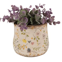 Clayre & Eef Bloempot  Ø 11x10 cm Beige Geel Keramiek Bloemen