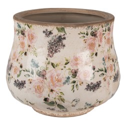 Clayre & Eef Fioriera Ø 22x18 cm Beige Rosa  Ceramica Fiori