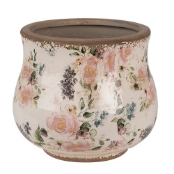 Clayre & Eef Bloempot  Ø 16x14 cm Beige Roze Keramiek Bloemen