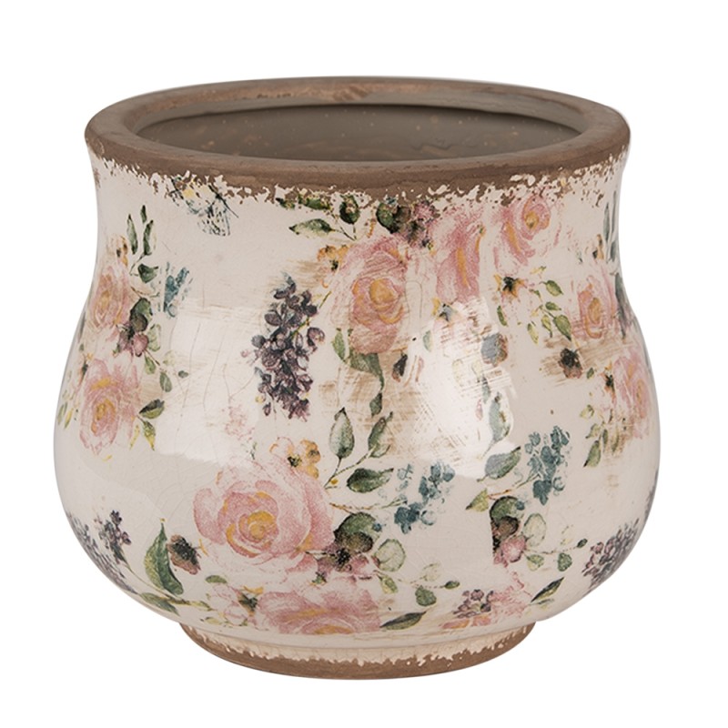 Clayre & Eef Fioriera Ø 16x14 cm Beige Rosa  Ceramica Fiori