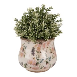 Clayre & Eef Planter Ø 16x14 cm Beige Pink Ceramic Flowers