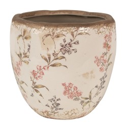 Clayre & Eef Bloempot  Ø 14x14 cm Beige Roze Keramiek Bloemen