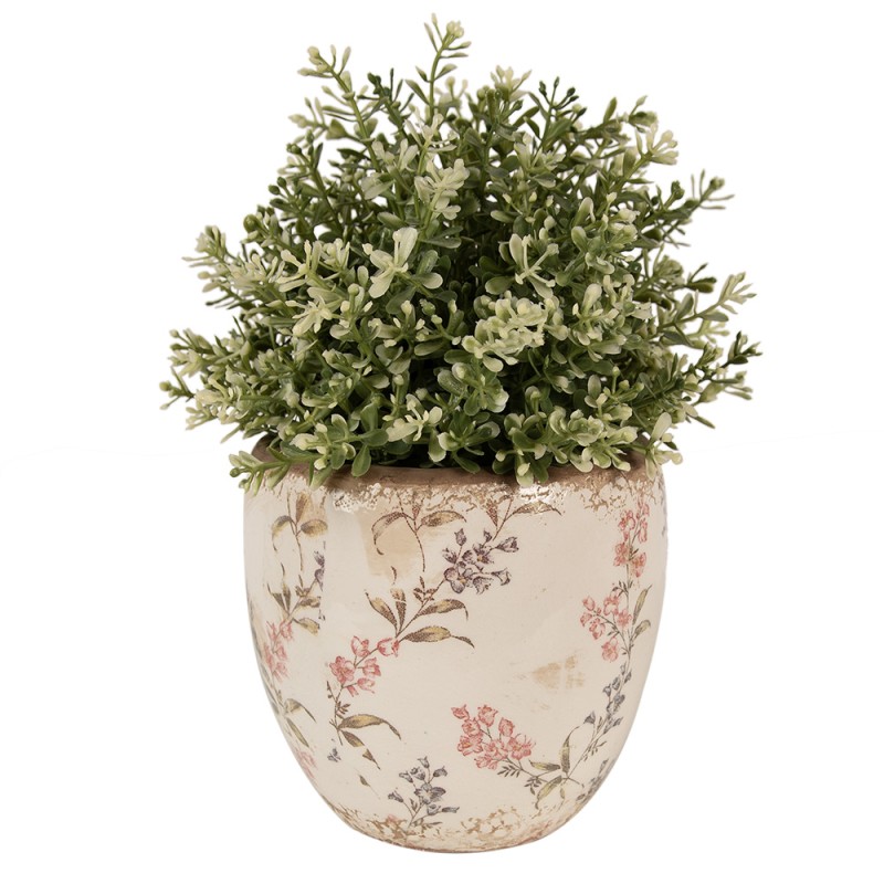 Clayre & Eef Bloempot  Ø 14x14 cm Beige Roze Keramiek Bloemen