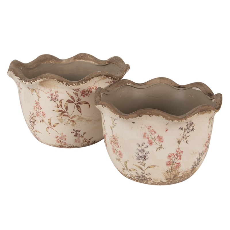 Clayre & Eef Planter Ø 20x13 cm Beige Pink Ceramic Flowers