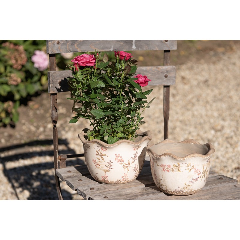 Clayre & Eef Planter Ø 20x13 cm Beige Pink Ceramic Flowers