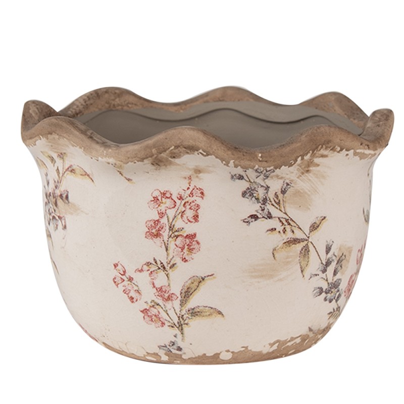 Clayre & Eef Bloempot  Ø 14x9 cm Beige Roze Keramiek Bloemen