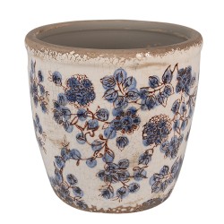 Clayre & Eef Bloempot  Ø 17x16 cm Beige Blauw Keramiek Bloemen