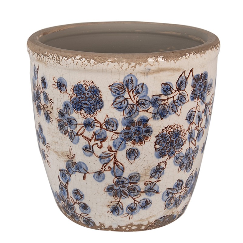 Clayre & Eef Pot de fleurs Ø 17x16 cm Beige Bleu Céramique Fleurs