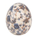 Clayre & Eef Decoration Egg Ø 14x16 cm Beige Blue Ceramic Flowers