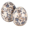 Clayre & Eef Decoration Egg Ø 14x16 cm Beige Blue Ceramic Flowers