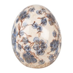 Clayre & Eef Decoration Egg Ø 11x14 cm Beige Blue Ceramic Flowers