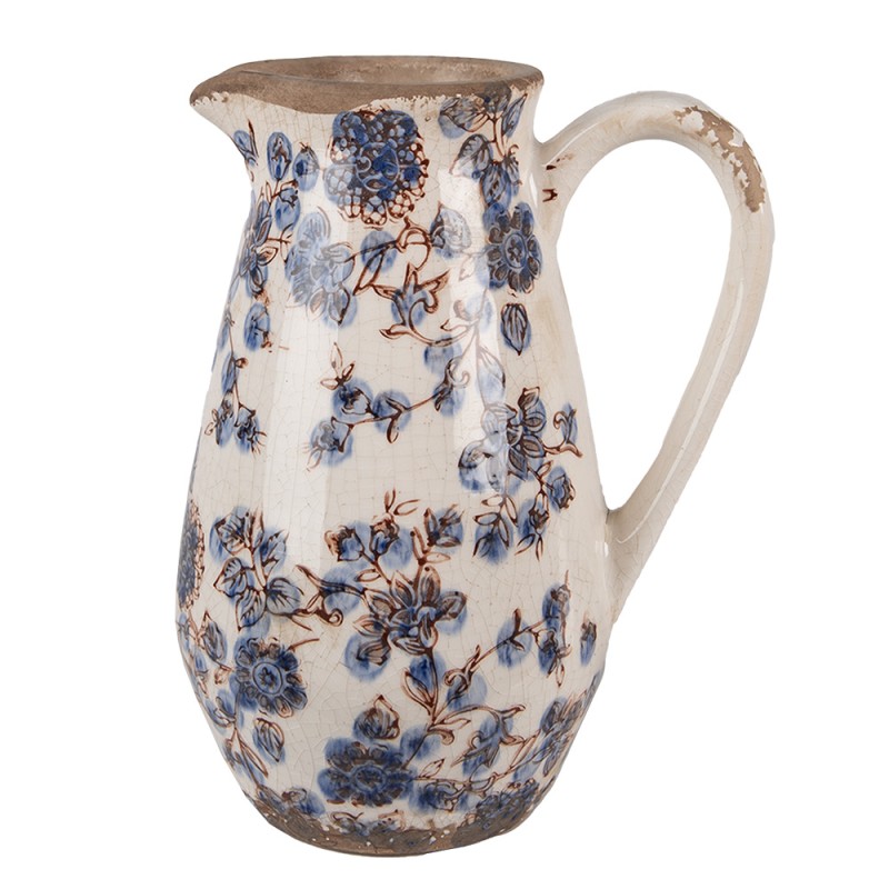 Clayre & Eef Dekorative Kanne 17x13x22 cm Beige Blau Keramik Blumen