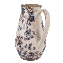 Clayre & Eef Dekorative Kanne 17x13x22 cm Beige Blau Keramik Blumen