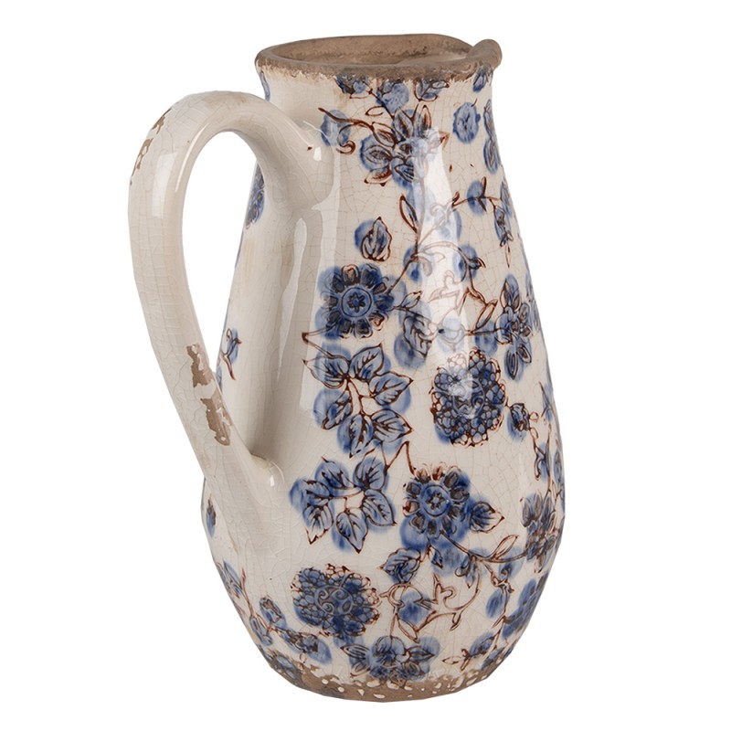 Clayre & Eef Brocca decorativa 17x13x22 cm Beige Blu  Ceramica Fiori