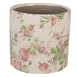 Clayre & Eef Pot de fleurs Ø 17x16 cm Beige Rose Céramique Fleurs