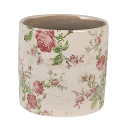 Clayre & Eef Pot de fleurs Ø 14x13 cm Beige Rose Céramique Fleurs