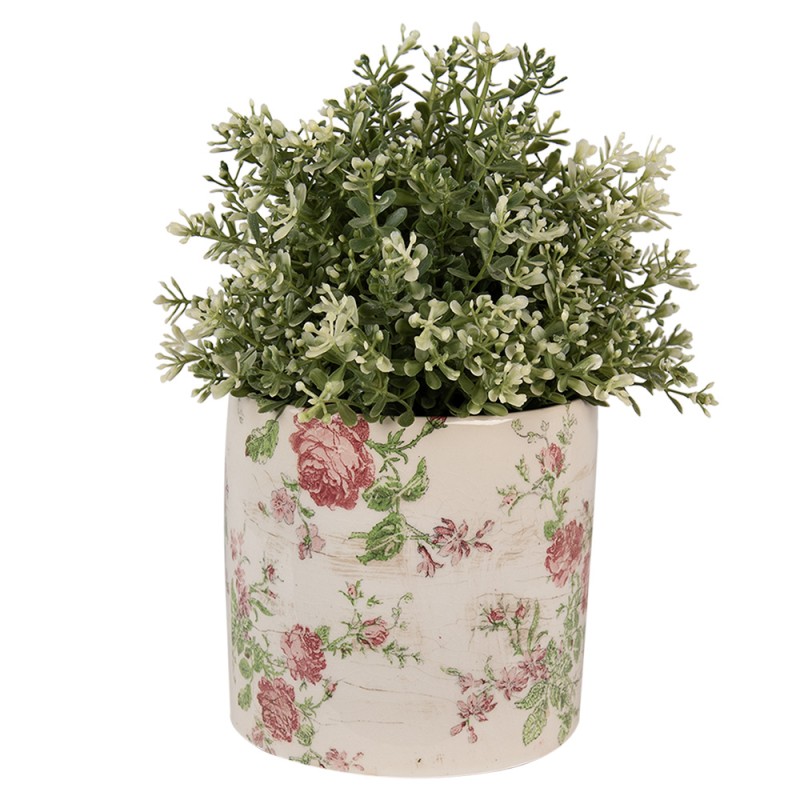 Clayre & Eef Pot de fleurs Ø 14x13 cm Beige Rose Céramique Fleurs