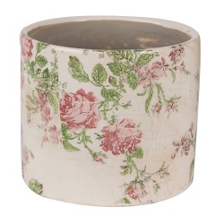 Clayre & Eef Planter Ø 12x10 cm Beige Pink Ceramic Flowers