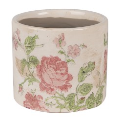 Clayre & Eef Bloempot  Ø 11x9 cm Beige Roze Keramiek Bloemen