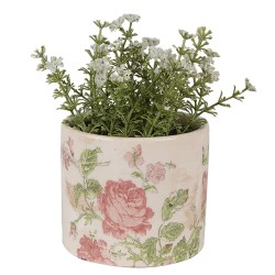 Clayre & Eef Bloempot  Ø 11x9 cm Beige Roze Keramiek Bloemen