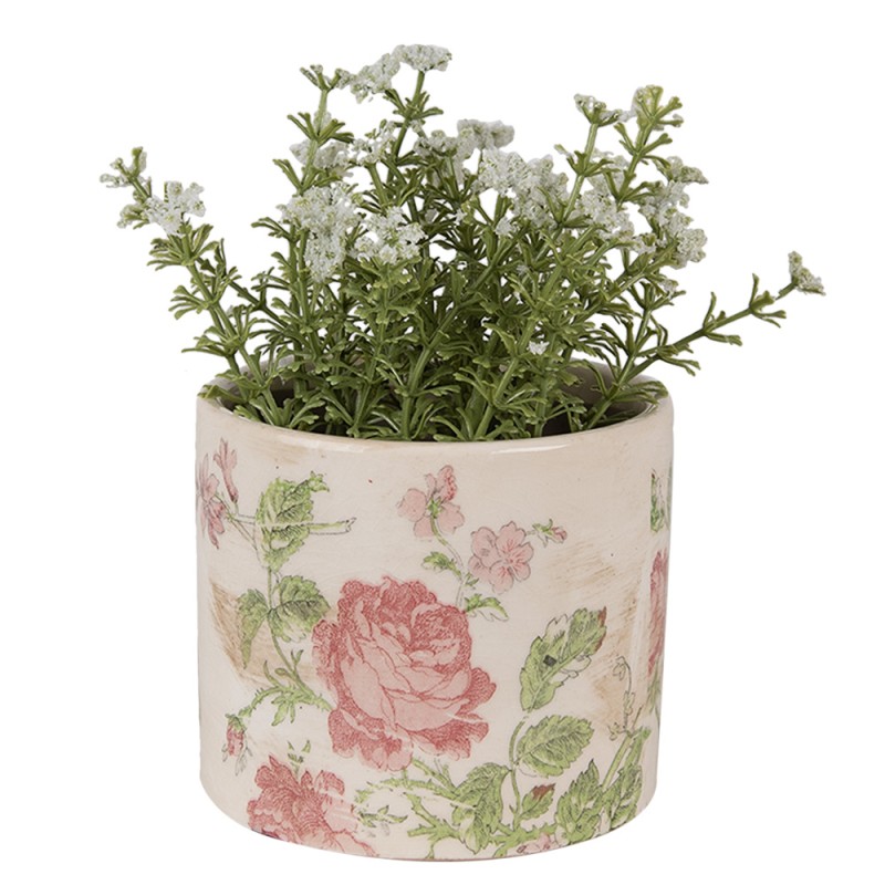 Clayre & Eef Planter Ø 11x9 cm Beige Pink Ceramic Flowers