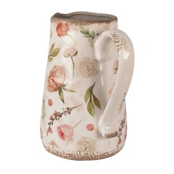 Clayre & Eef Dekorative Kanne 21x15x23 cm Beige Rosa Keramik Blumen