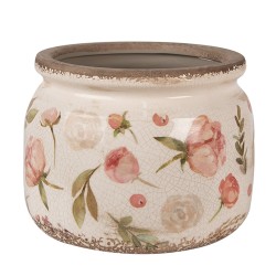 Clayre & Eef Bloempot  Ø 20x15 cm Beige Roze Keramiek Bloemen