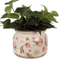 Clayre & Eef Bloempot  Ø 20x15 cm Beige Roze Keramiek Bloemen