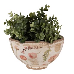 Clayre & Eef Bloempot  Ø 21x12 cm Beige Roze Keramiek Bloemen