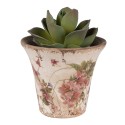 Clayre & Eef Bloempot  Ø 13x11 cm Beige Roze Keramiek Bloemen