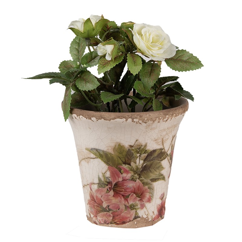 Clayre & Eef Bloempot  Ø 9x8 cm Beige Roze Keramiek Bloemen