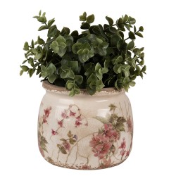 Clayre & Eef Bloempot  Ø 16x13 cm Beige Roze Keramiek Bloemen