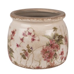 Clayre & Eef Pot de fleurs Ø 12x10 cm Beige Rose Céramique Fleurs