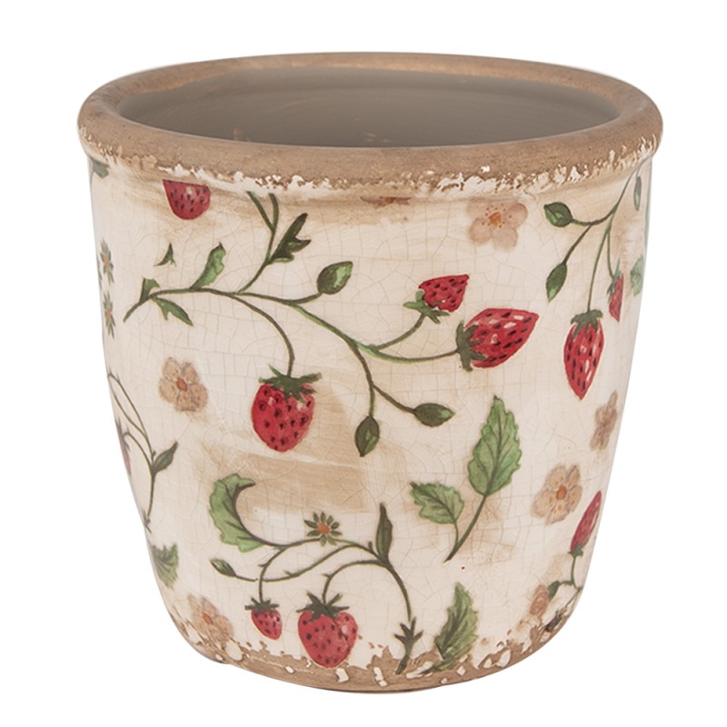 Clayre & Eef Blumentopf Ø 14x13 cm Beige Rot Keramik Erdbeeren