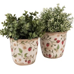 Clayre & Eef Pot de fleurs Ø 14x13 cm Beige Rouge Céramique Fraises