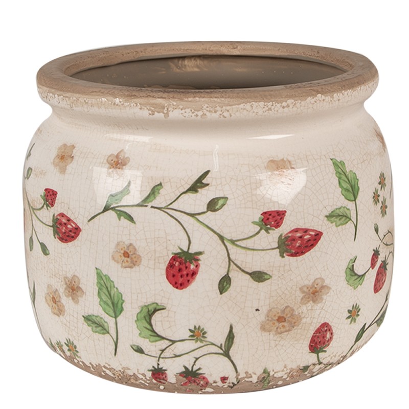 Clayre & Eef Planter Ø 20x15 cm Beige Red Ceramic Strawberries