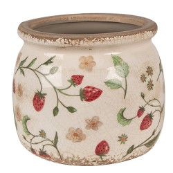 Clayre & Eef Bloempot  Ø 16x13 cm Beige Rood Keramiek Aardbeien