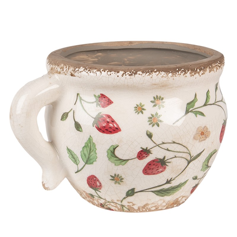 Clayre & Eef Pot de fleurs 17x14x12 cm Beige Rouge Céramique Fraises