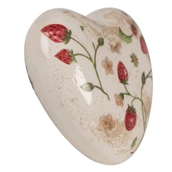 Clayre & Eef Décoration Coeur 11x11x4 cm Beige Rouge Céramique Fraises