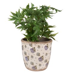 Clayre & Eef Pot de fleurs Ø 16x16 cm Beige Bleu Céramique Fleurs