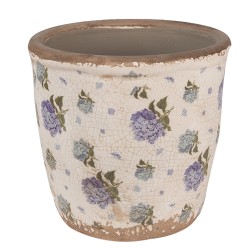 Clayre & Eef Bloempot  Ø 14x13 cm Beige Blauw Keramiek Bloemen