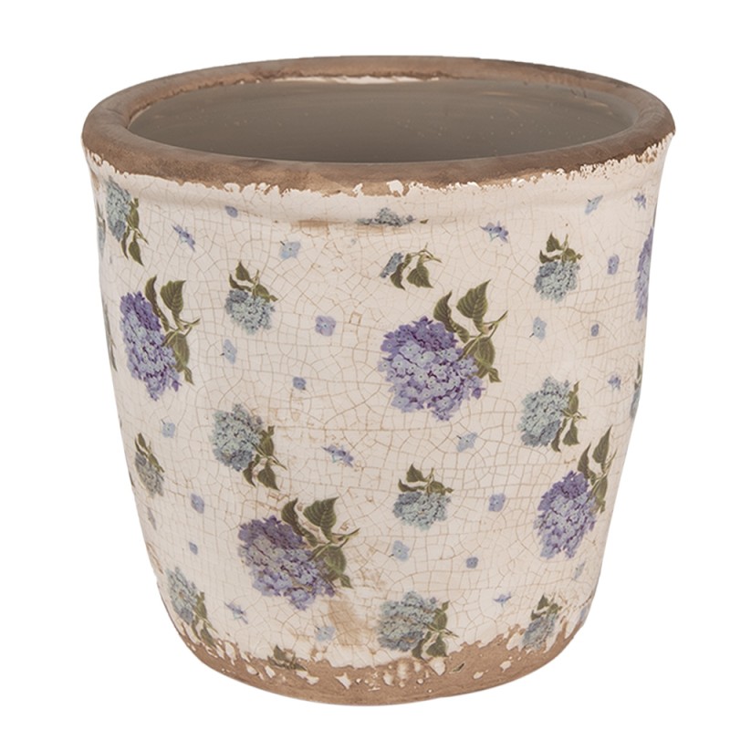 Clayre & Eef Pot de fleurs Ø 14x13 cm Beige Bleu Céramique Fleurs