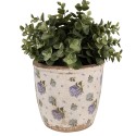 Clayre & Eef Bloempot  Ø 14x13 cm Beige Blauw Keramiek Bloemen