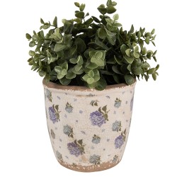 Clayre & Eef Pot de fleurs Ø 14x13 cm Beige Bleu Céramique Fleurs