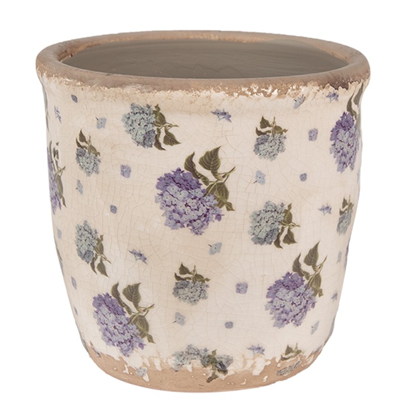 Clayre & Eef Bloempot  Ø 13x12 cm Beige Blauw Keramiek Bloemen