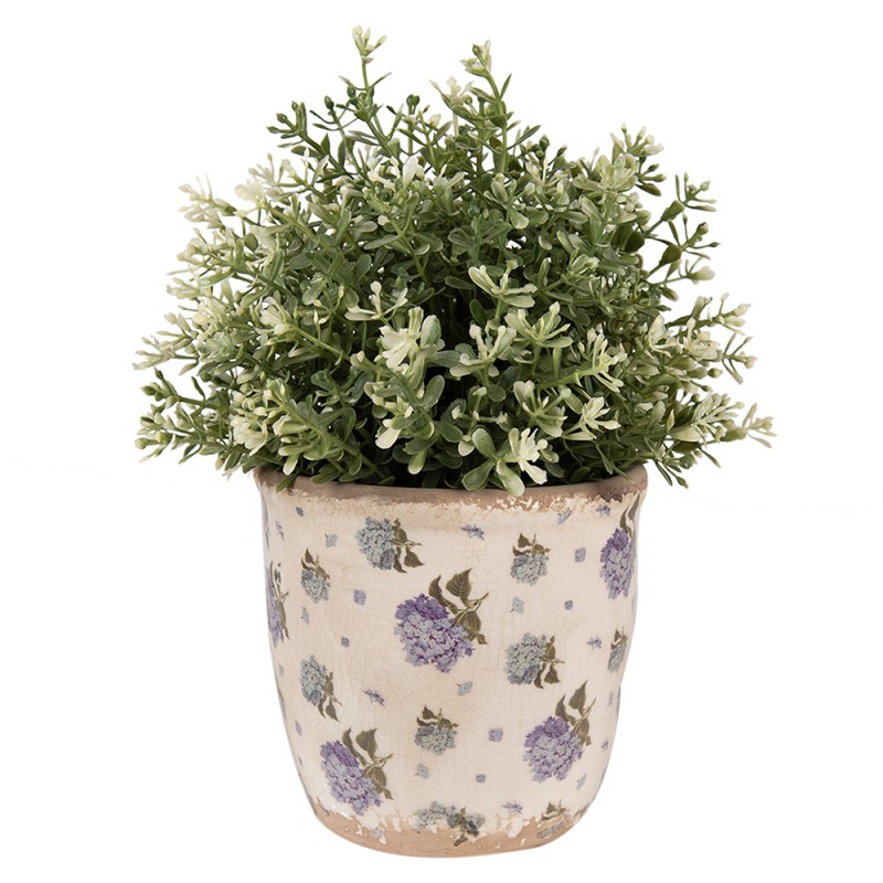 Clayre & Eef Blumentopf Ø 13x12 cm Beige Blau Keramik Blumen