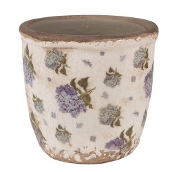 Clayre & Eef Blumentopf Ø 11x10 cm Beige Blau Keramik Blumen