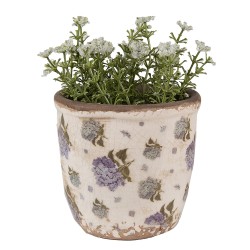 Clayre & Eef Blumentopf Ø 11x10 cm Beige Blau Keramik Blumen