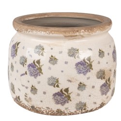 Clayre & Eef Pot de fleurs Ø 20x15 cm Beige Bleu Céramique Fleurs